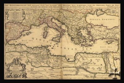 mar mediterraneo cartina antica illustrazione